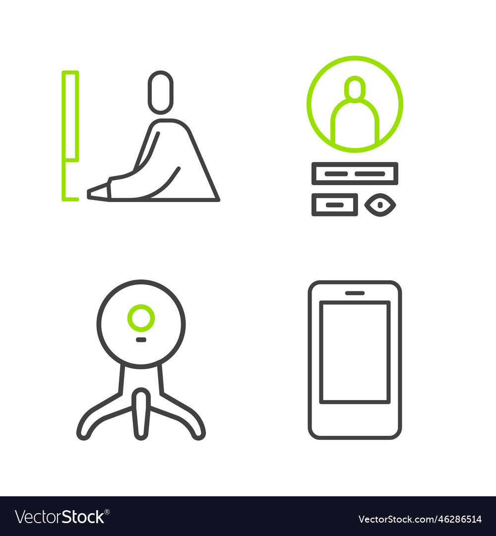 Set line mobile phone web camera create account vector image Set line mobile phone web camera create account