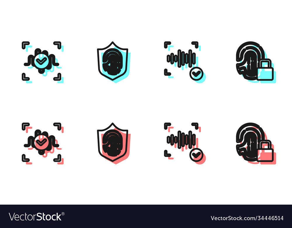 Set line voice recognition fingerprint vector image Set line voice recognition fingerprint