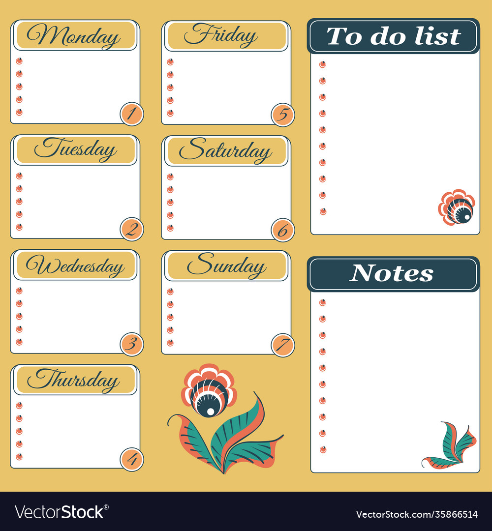 Weekly planner with notes and tasks