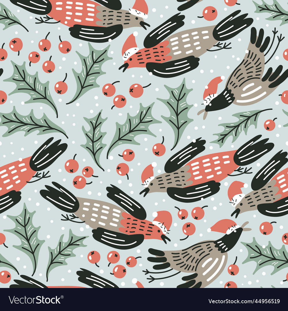 Christmas seamless pattern with flying birds