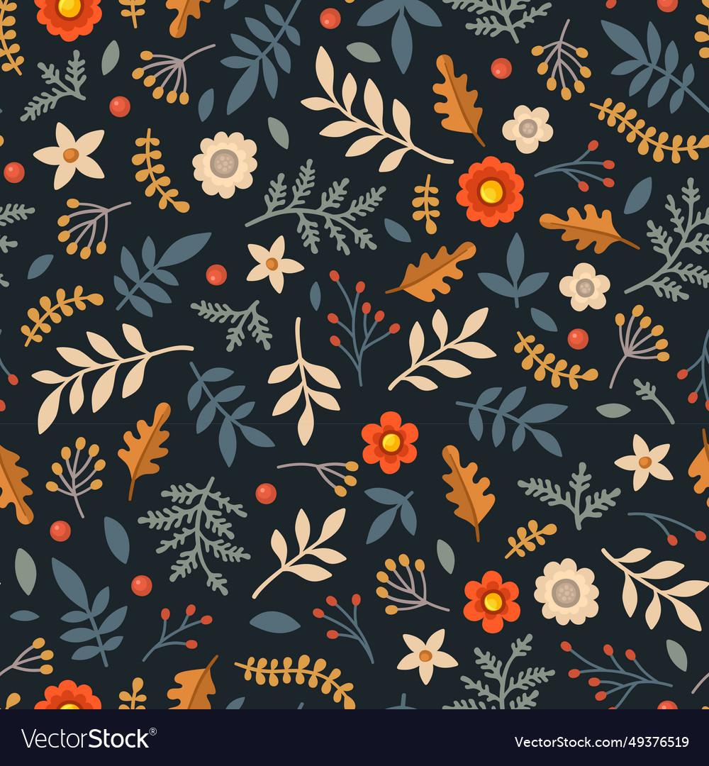 Floral pattern with flowers and leaves on dark Vector Image