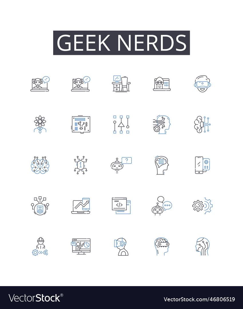 Geek nerds line icons collection brainiacs vector image Geek nerds line icons collection brainiacs