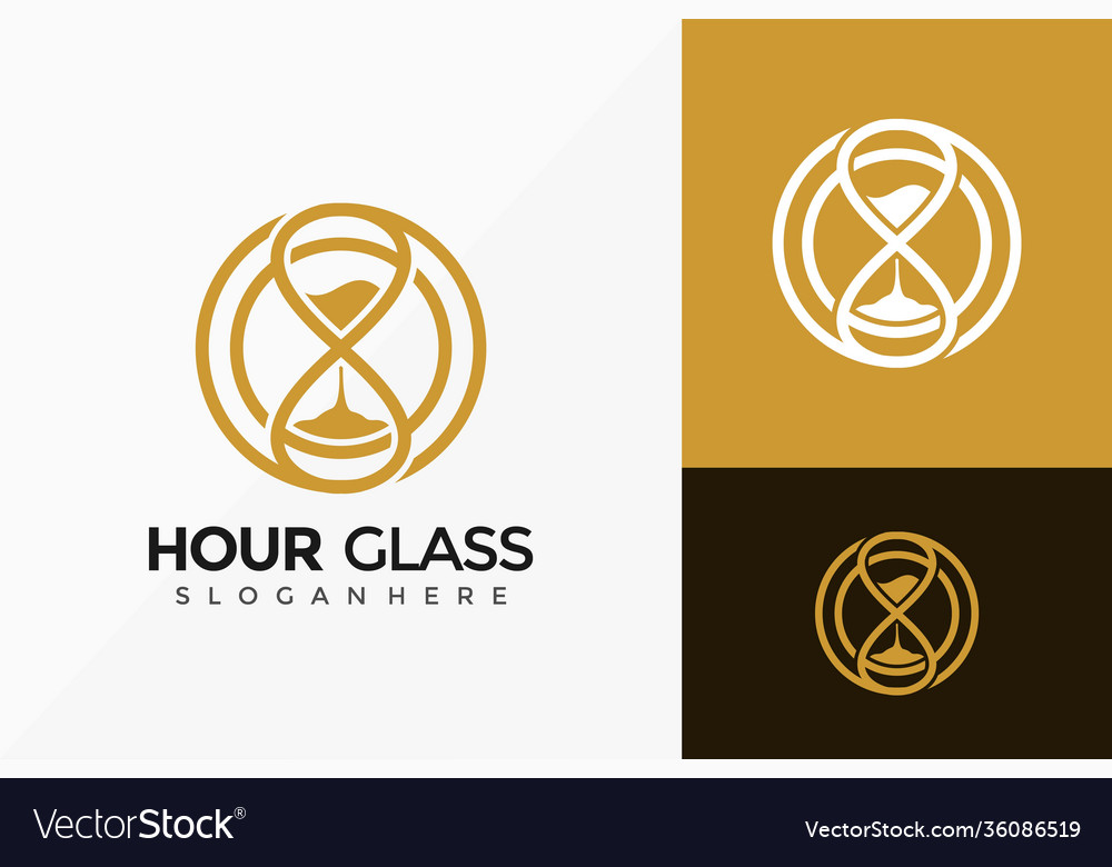 Gold Circle Hour Glass Logo Design Creative Vector Image