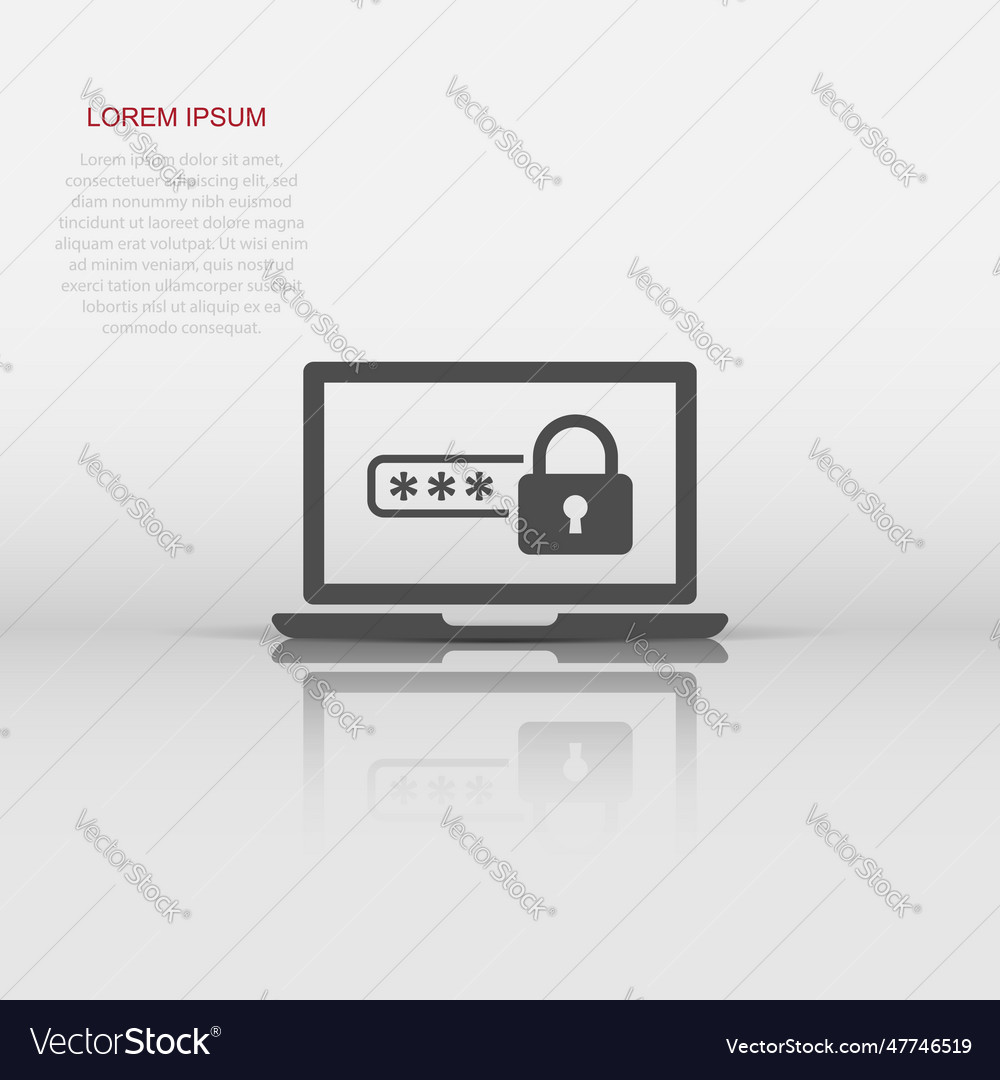 Laptop with password icon in flat style computer