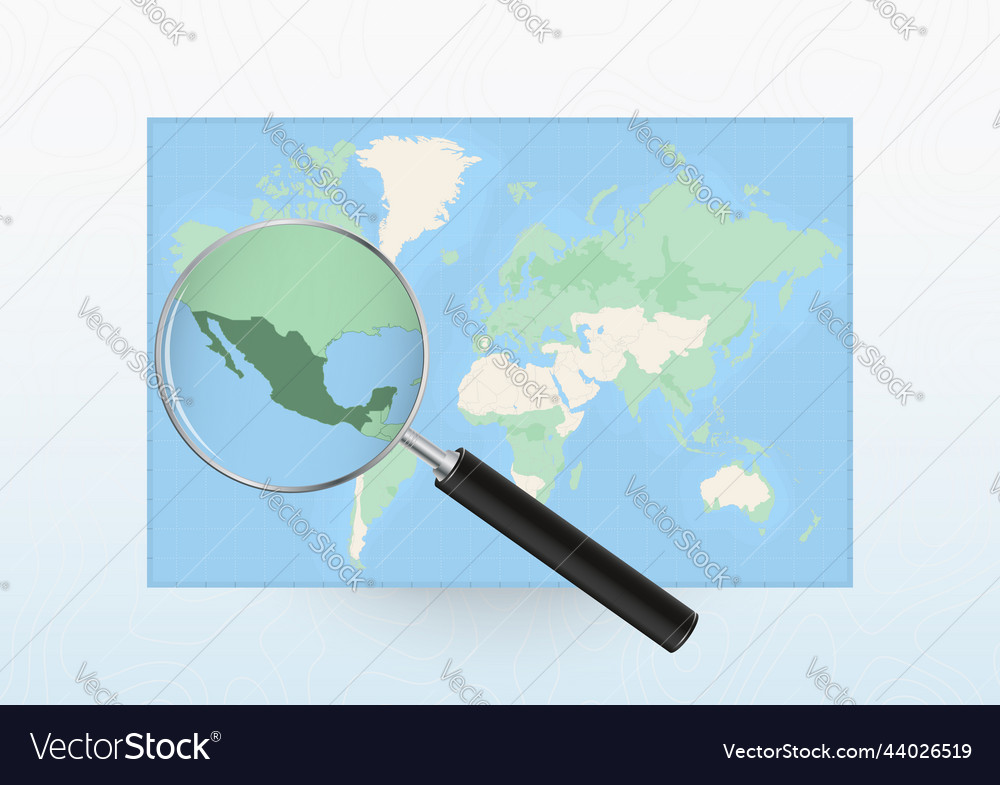 Map of the world with a magnifying glass aimed