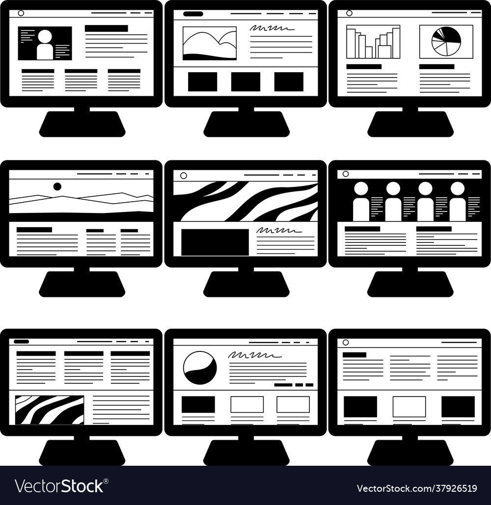 Monochrome website screen view with pc set