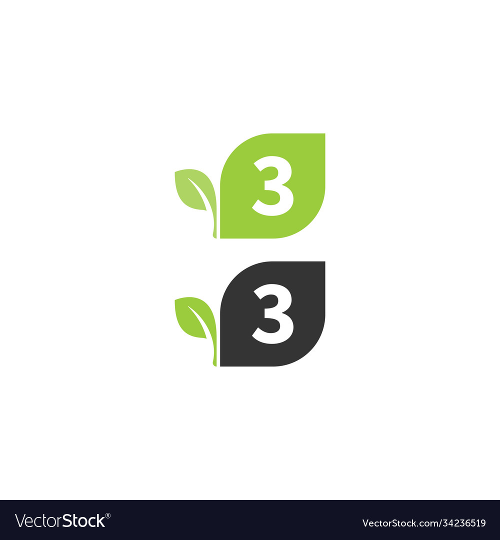 Number 3 logo leaf icon design concept