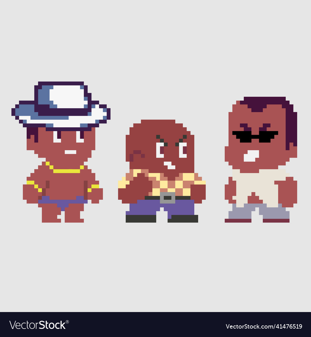 Set of pixel characters in art style vector image Set of pixel characters in art style