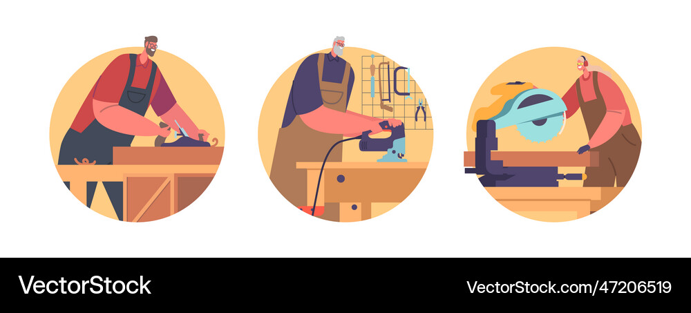 Skilled carpentry work in a workshop people Vector Image