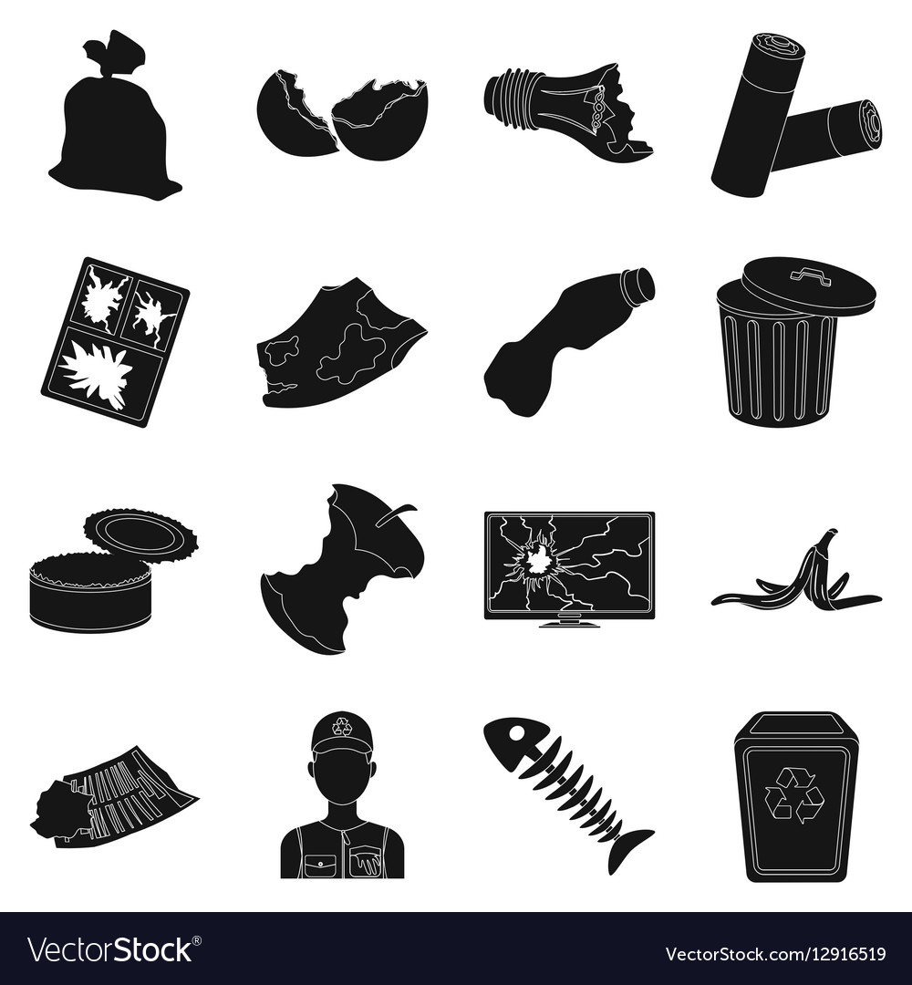 Trash and garbage set icons in black style big