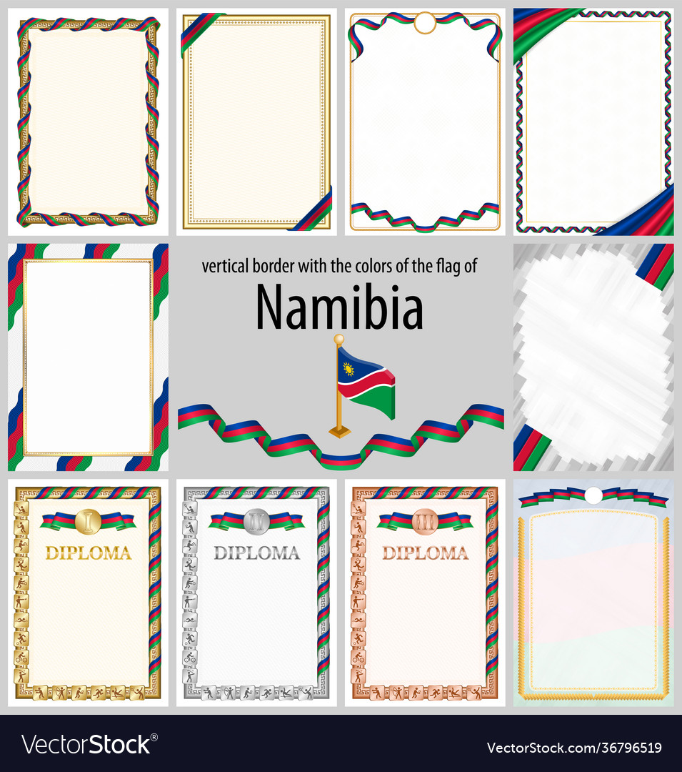 Vertical frame and border with namibia flag vector image Vertical frame and border with namibia flag