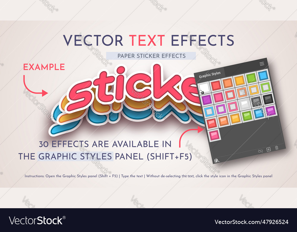 30 sticker text effects Royalty Free Vector Image