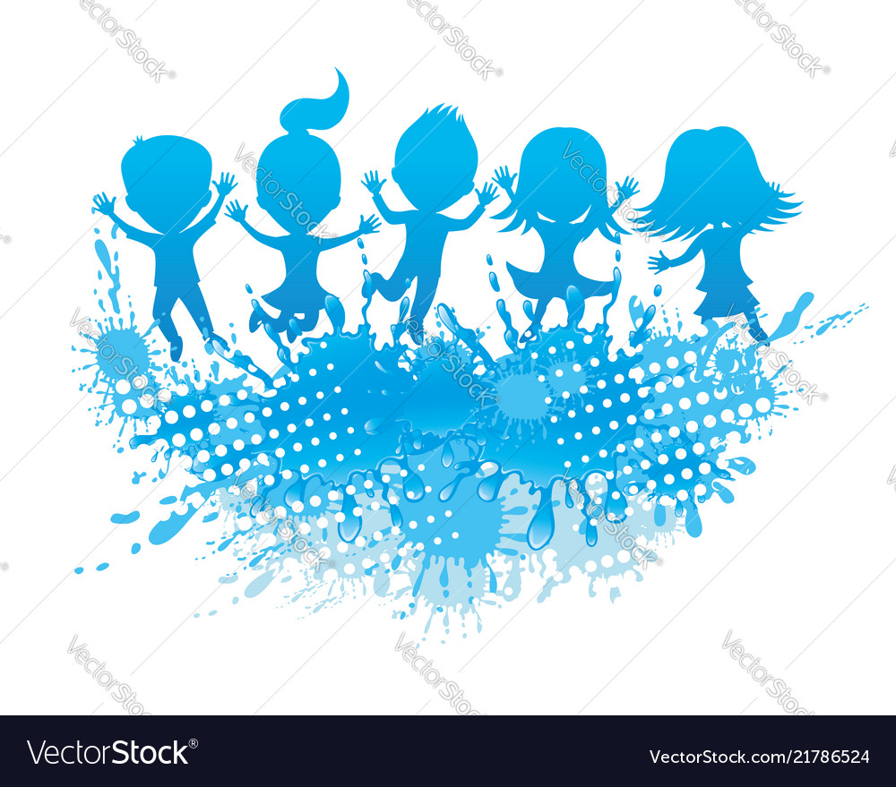 Children jumping and splashing water