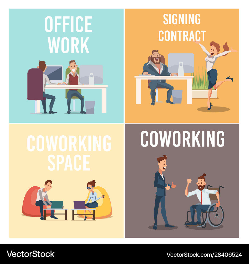 Coworking Space For Business Banners Set Vector Image
