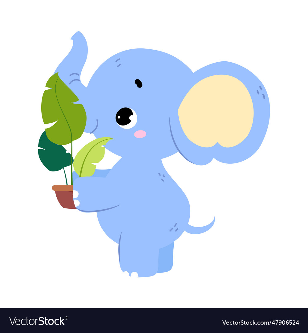 Cute baby elephant character with trunk hold vector image Cute baby elephant character with trunk hold