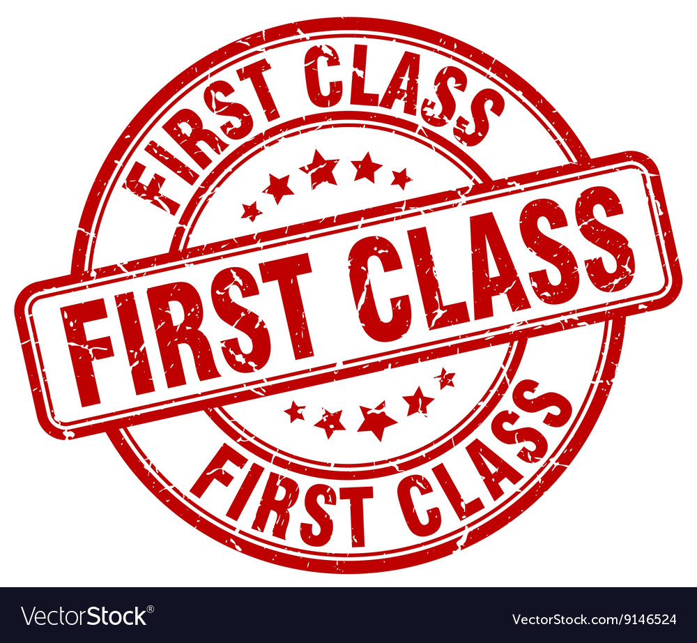 First class red grunge round vintage rubber stamp Vector Image