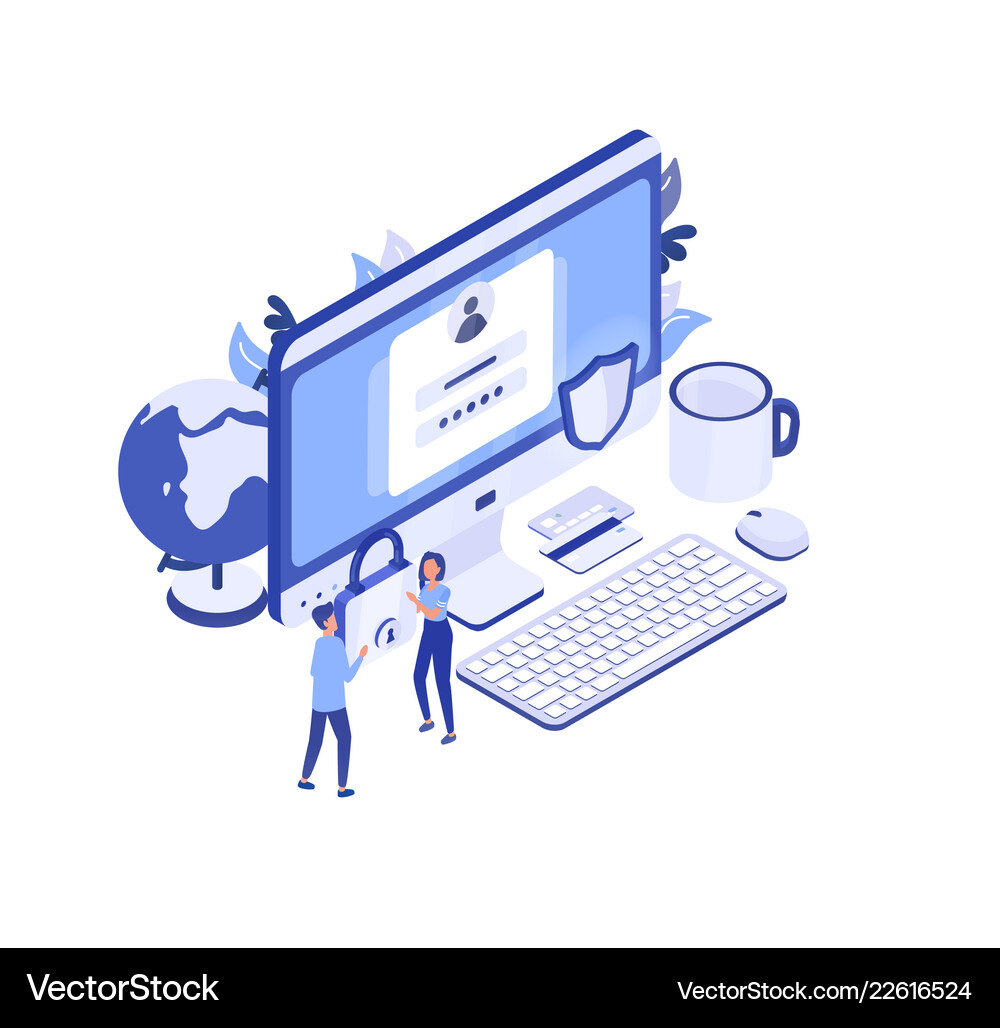 Large computer with access window on screen pair Vector Image