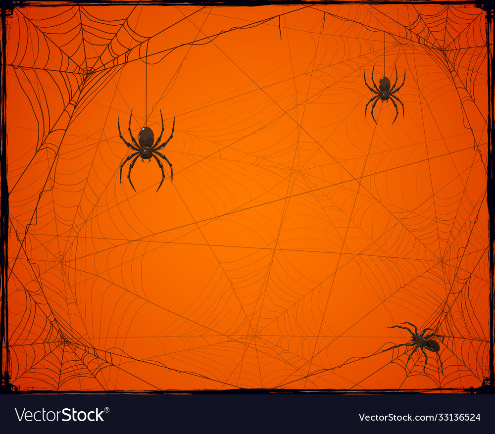 Premium Photo  Black spiders on a web on an orange halloween