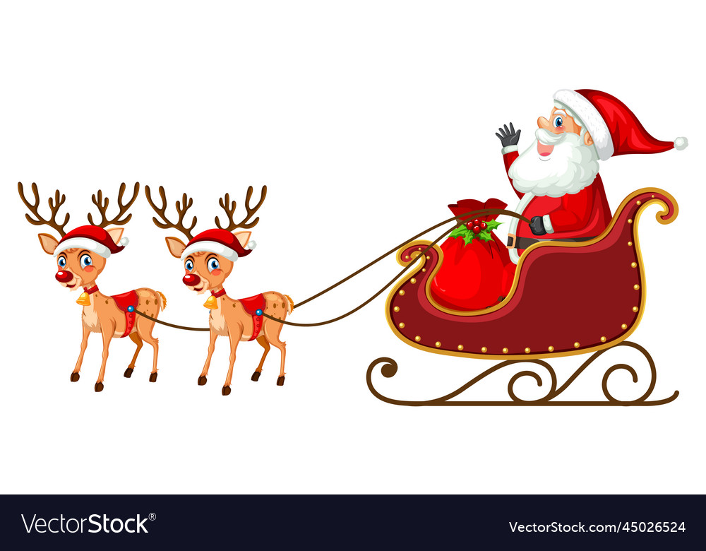 Santa Claus On Sleigh With Reindeer Royalty Free Vector