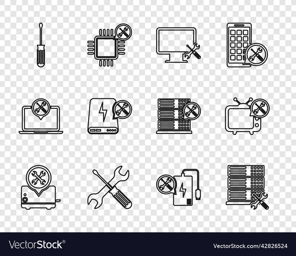 Set line toaster service database server vector image Set line toaster service database server