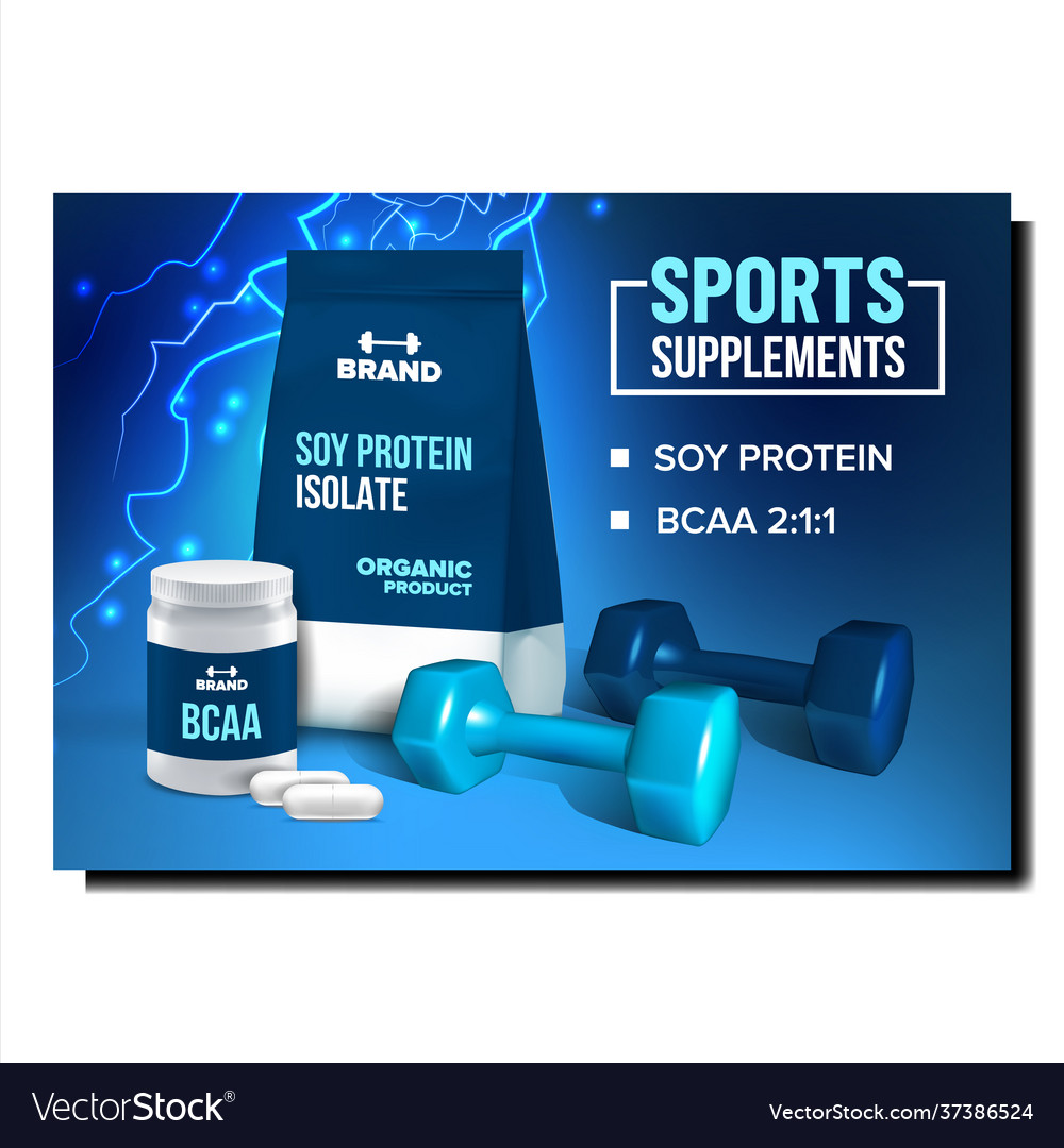 Sports supplements nutrient promo banner vector image Sports supplements nutrient promo banner