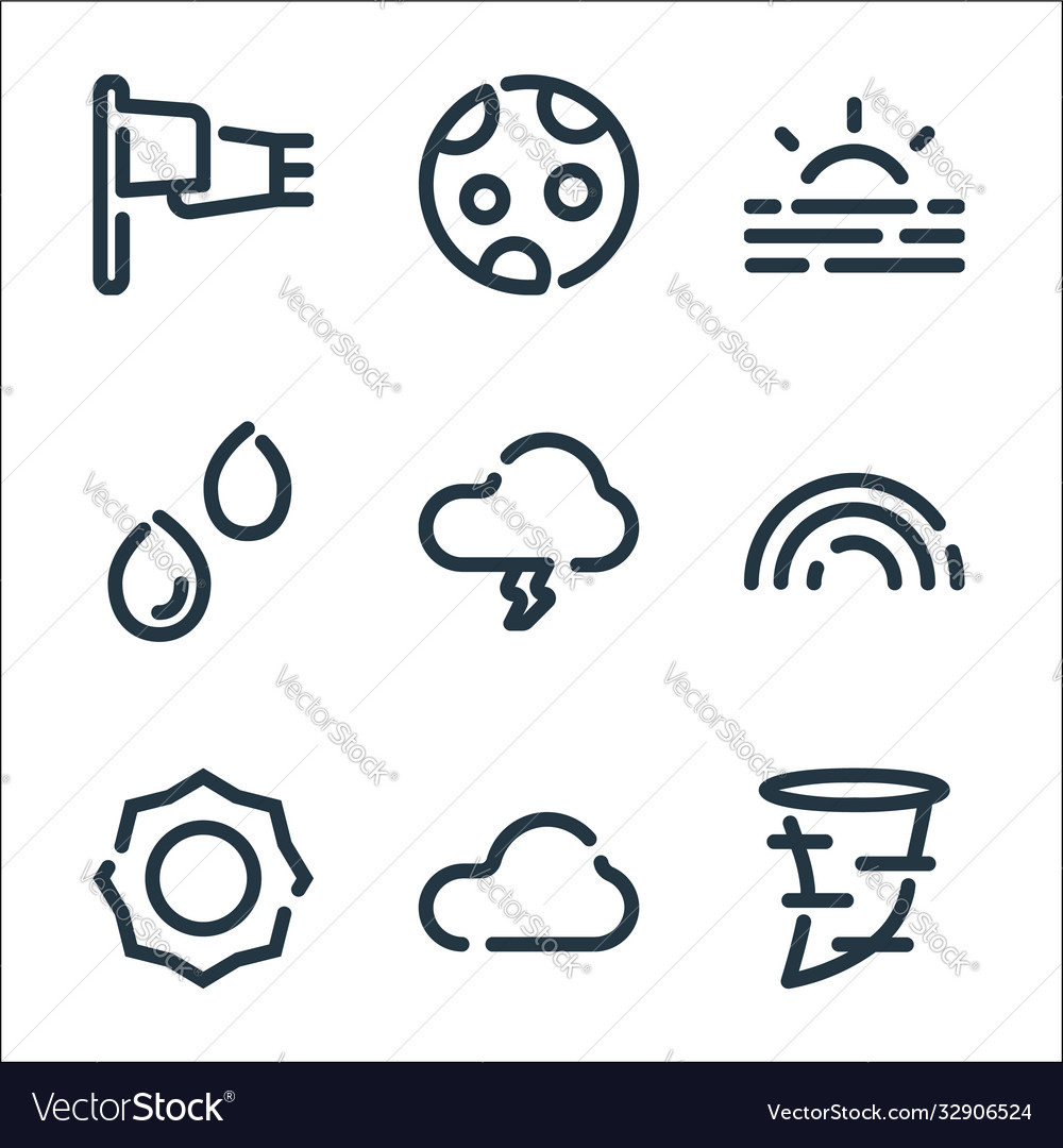 Weather line icons linear set quality Vector Image Weather line icons linear set quality