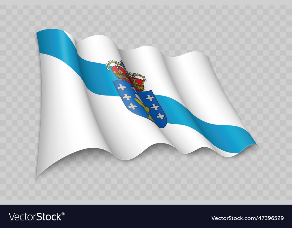 3d realistic waving flag of galicia is a region Vector Image