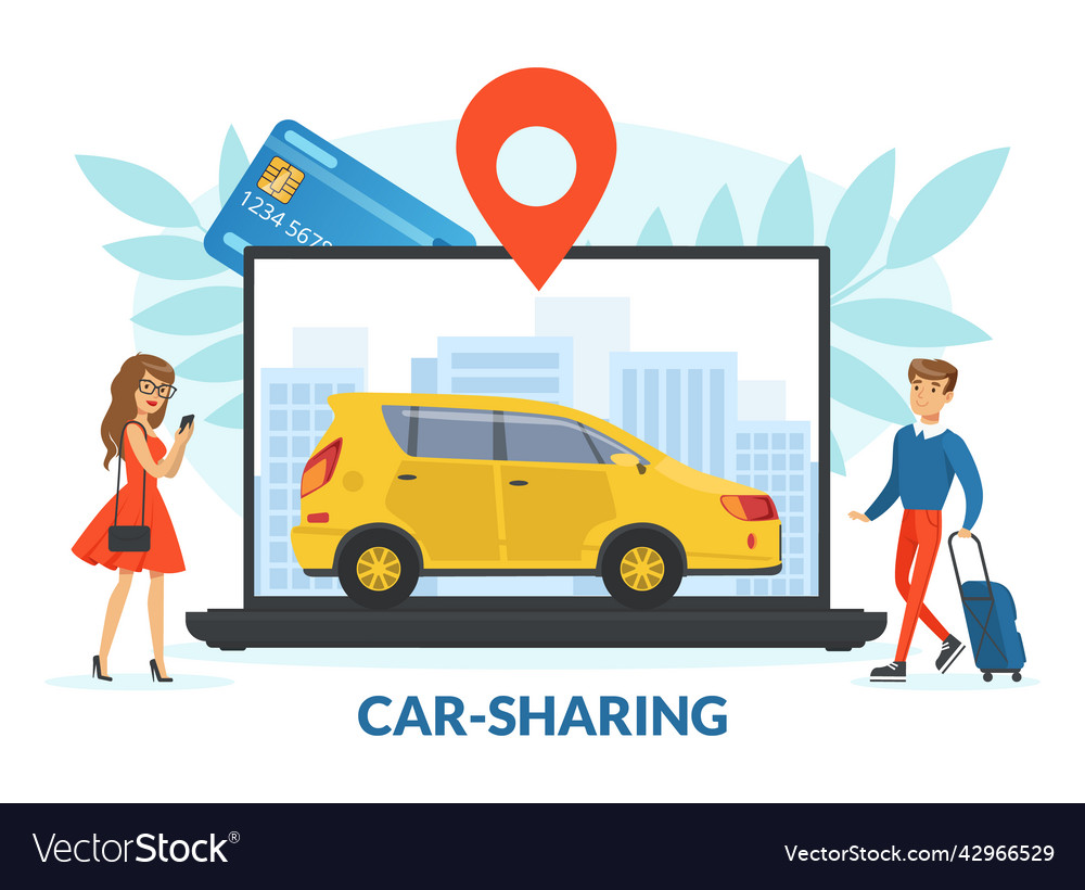 Carsharing with young man and woman renting car