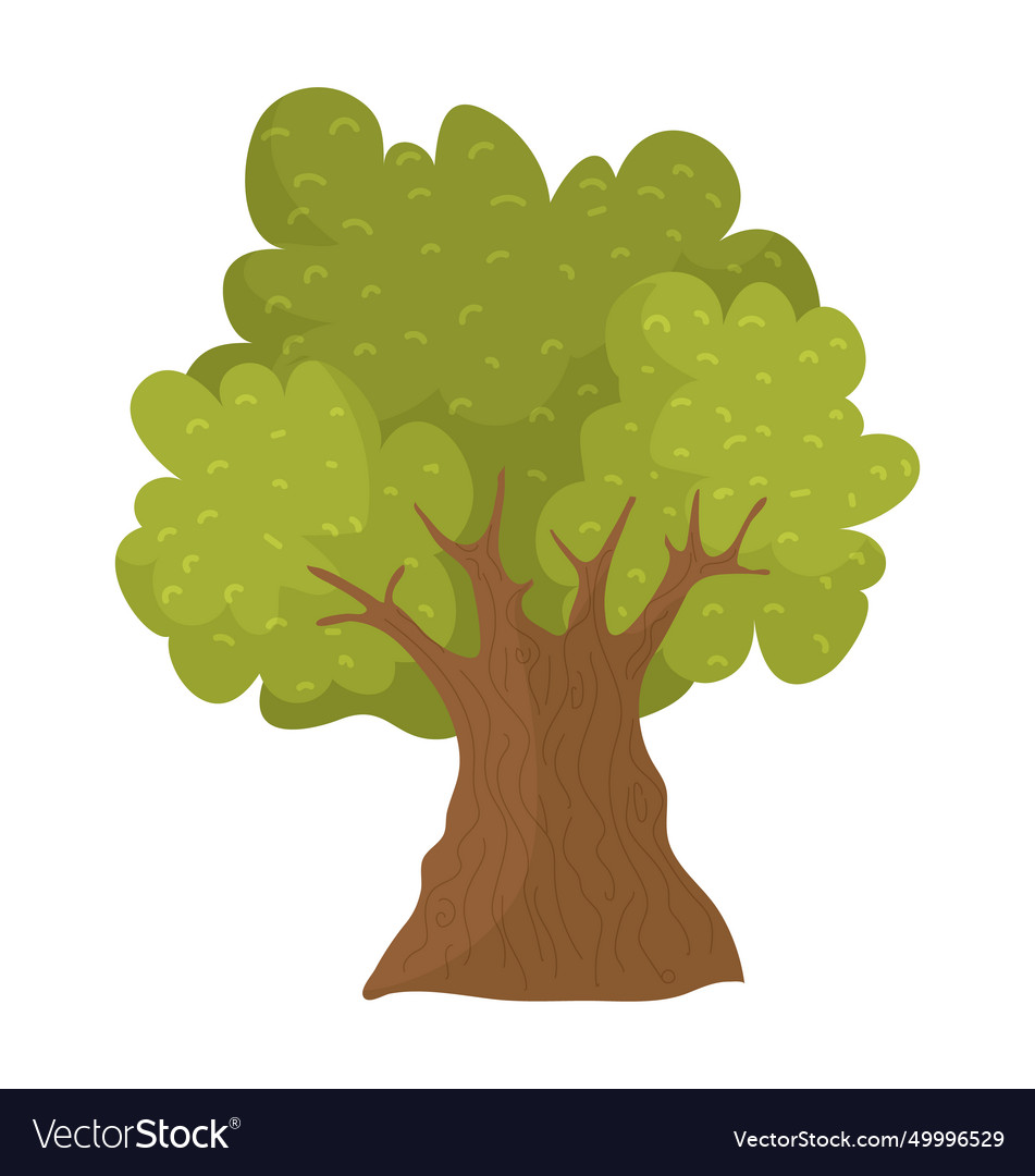 Cartoon style lush green tree with detailed bark Vector Image
