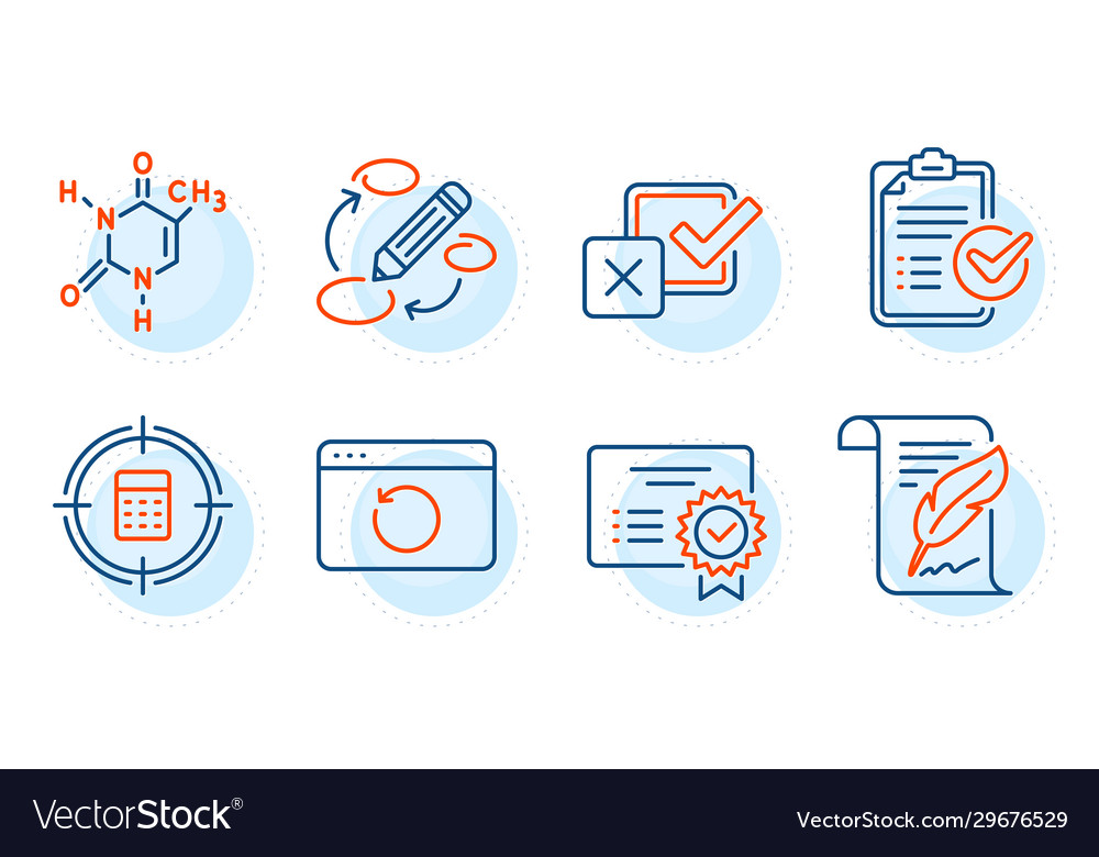 Certificate chemical formula and checkbox icons vector image Certificate chemical formula and checkbox icons