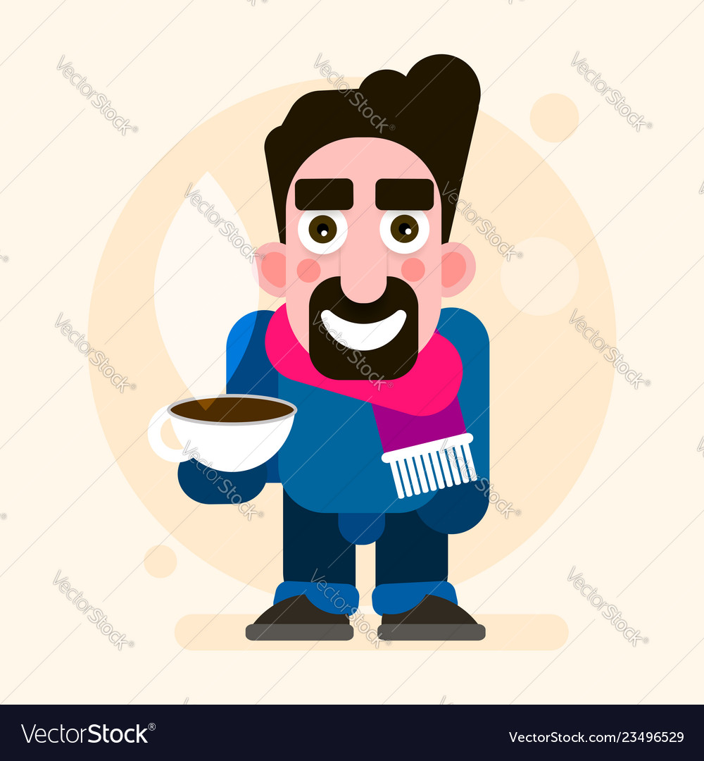 Guy wearing a scarf and mug of hot chocolate