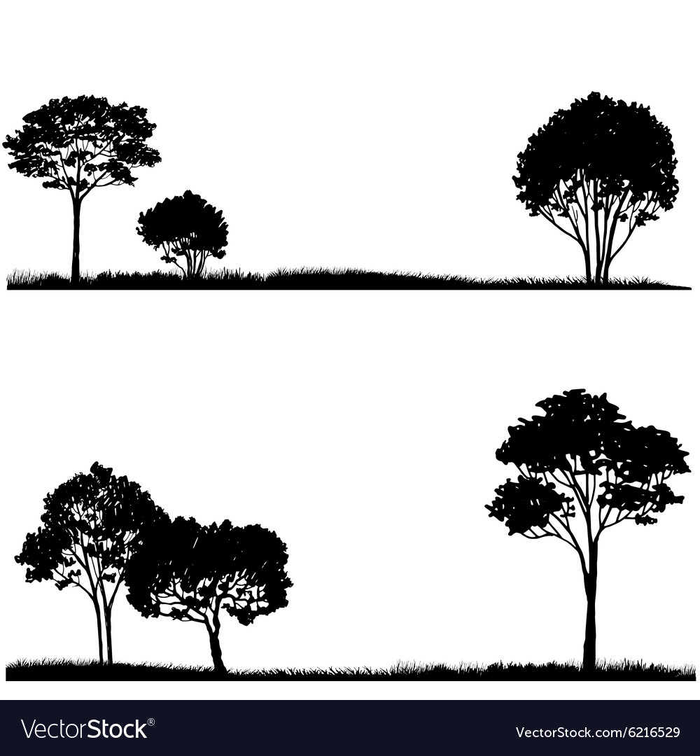 Tree and grass silhouette Royalty Free Vector Image