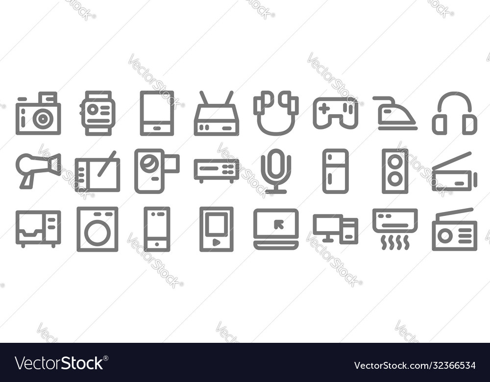 Electronics line icons linear set quality vector image Electronics line icons linear set quality