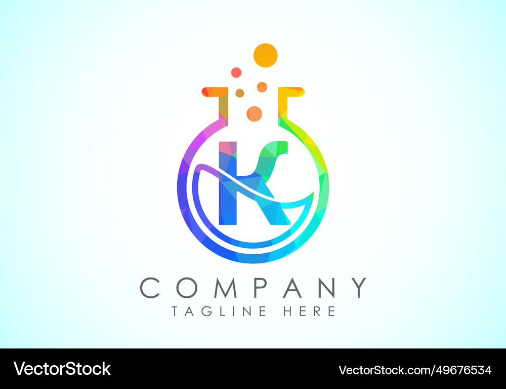 English alphabet k with science lab emblem low Vector Image