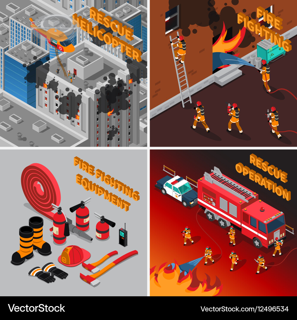 Fireman isometric concept Royalty Free Vector Image