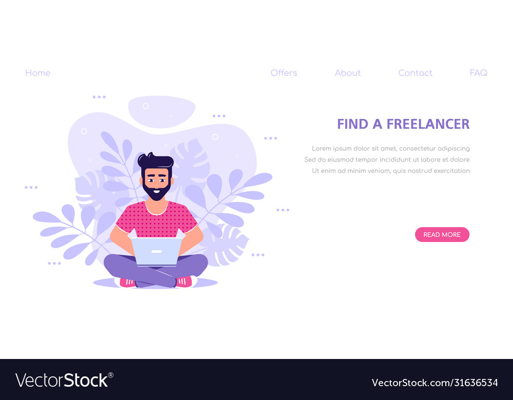 Freelance work concept young man working Vector Image