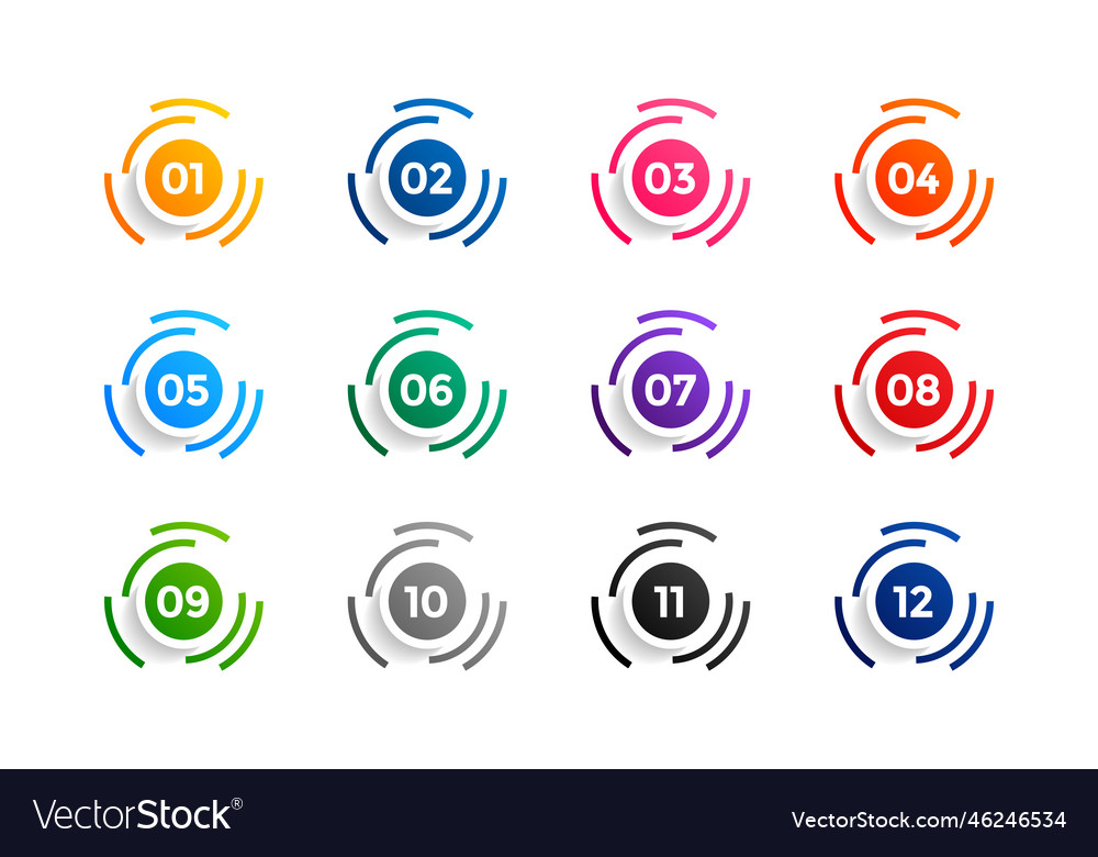 Numbered Circle Bullet Points - Set 1 to 12