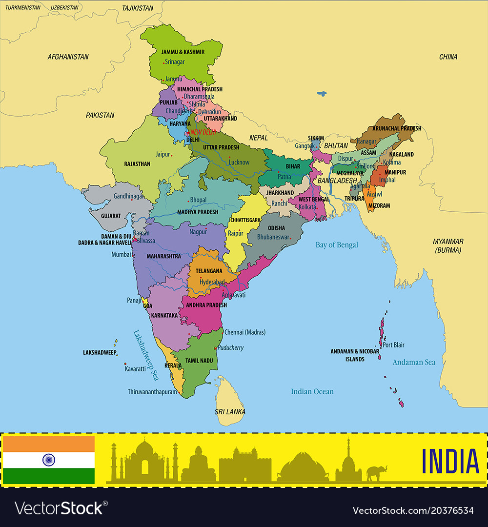 Political Map Of India Vector 20376534 