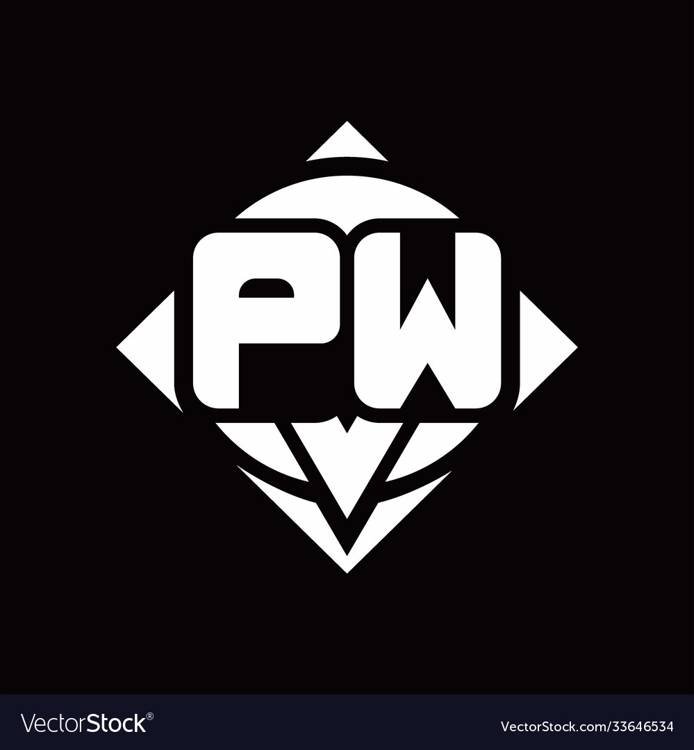 Pw logo monogram with circle shape and square