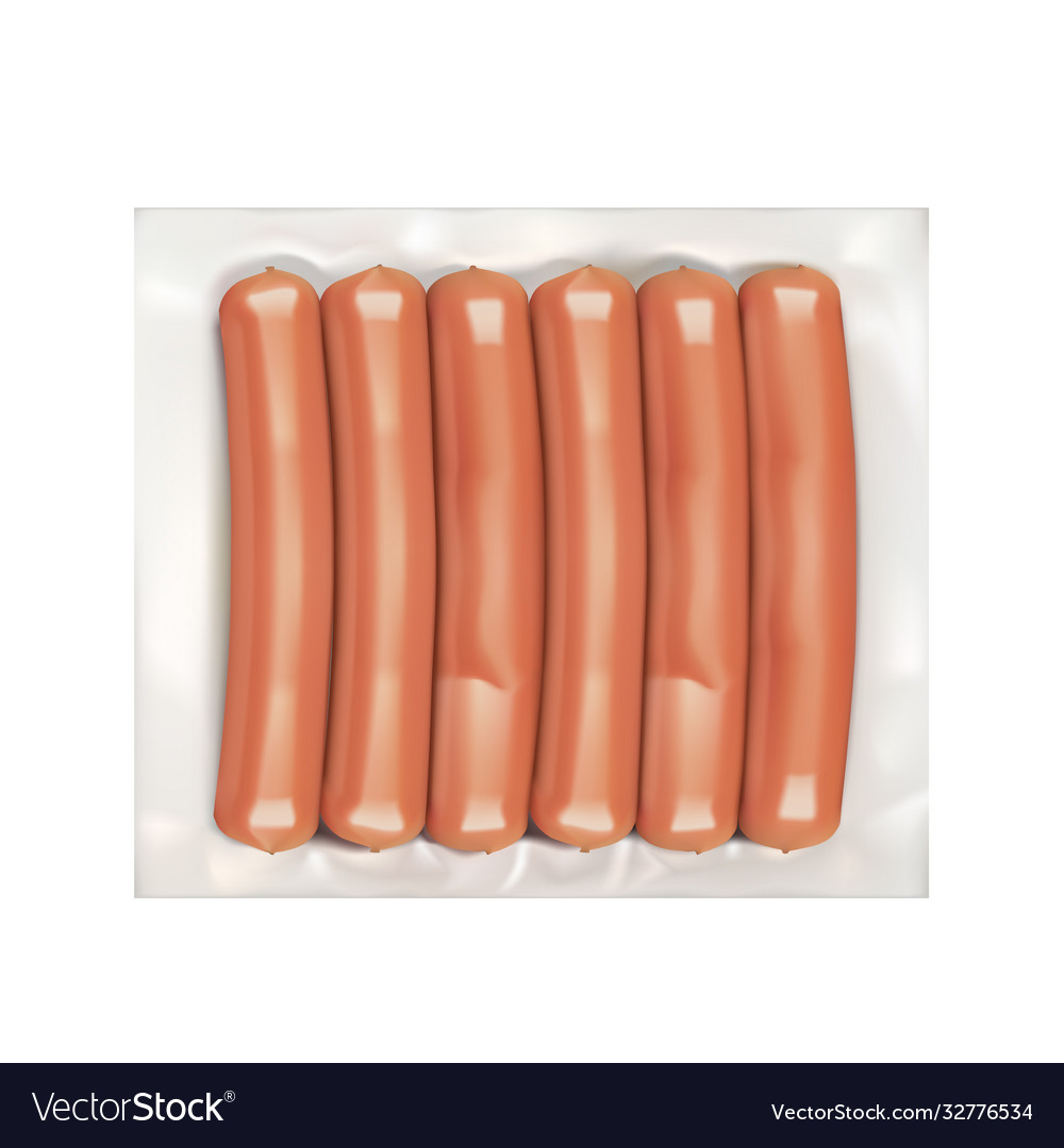 Realistic vacuum pack of the fresh sausages Vector Image