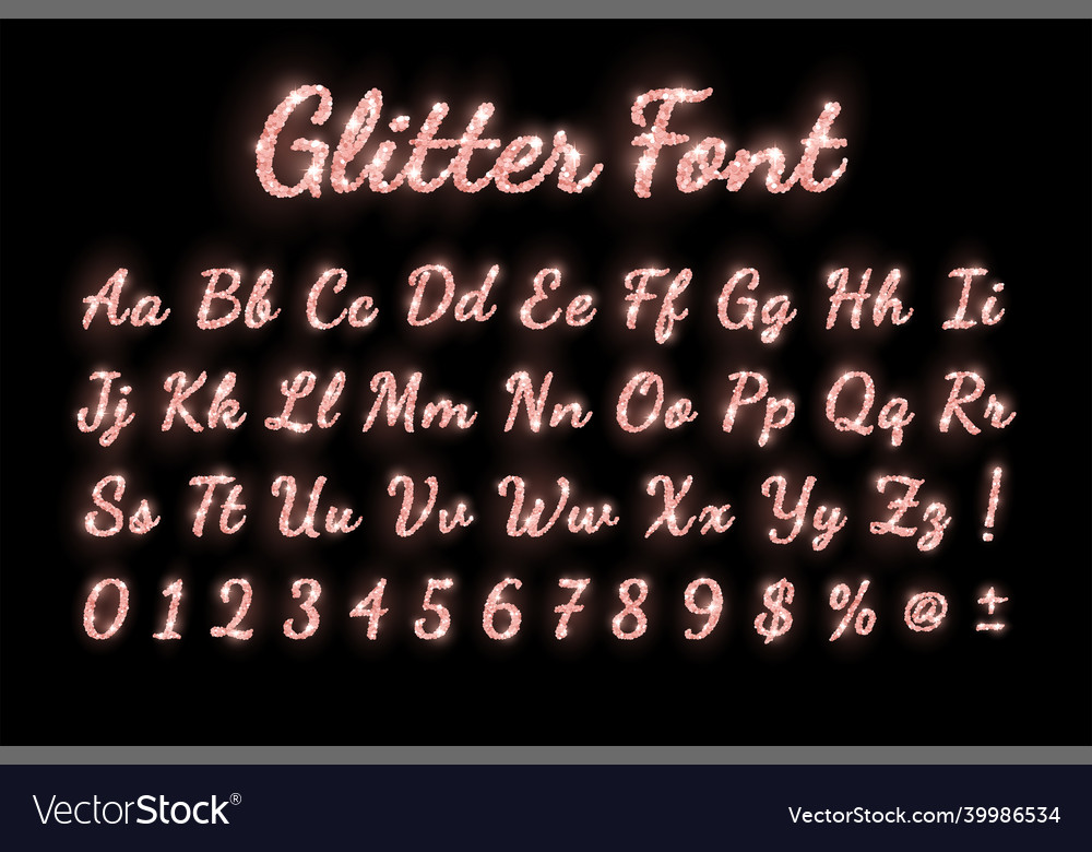 Rose gold glitter shiny holiday font with glow vector image Rose gold glitter shiny holiday font with glow