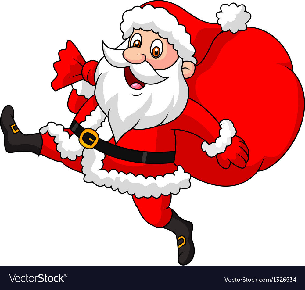 Santa Claus cartoon running with the bag of the p Vector Image