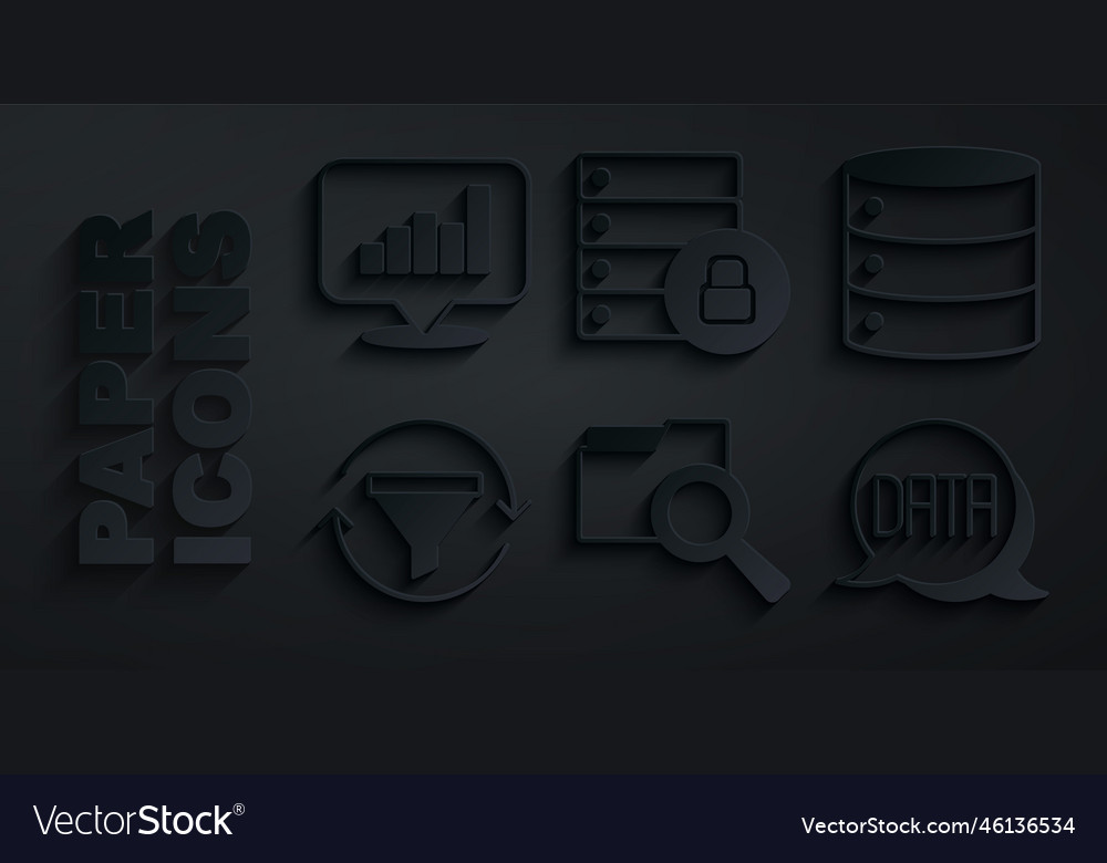 Set search with folder server sales funnel chart vector image Set search with folder server sales funnel chart