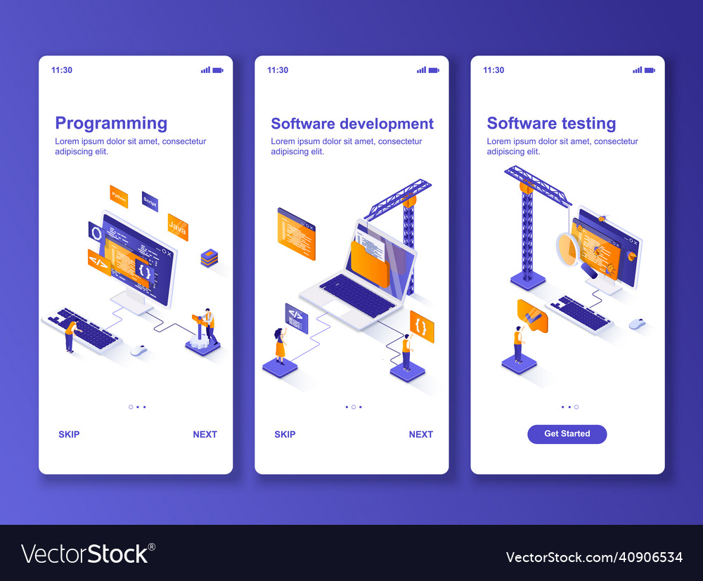 Software development isometric gui design kit Vector Image