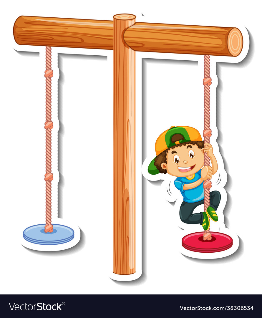 Sticker Template With A Boy Playing Swing Bar Vector Image