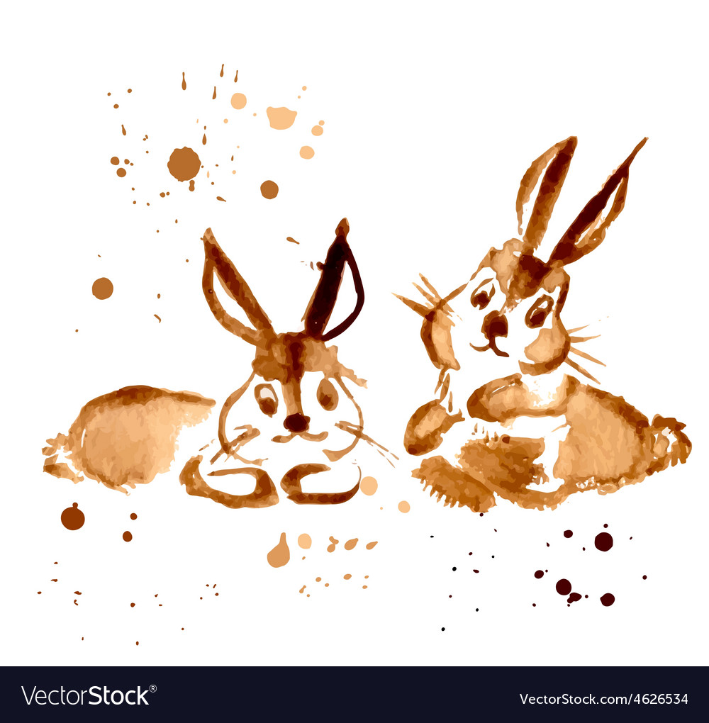 Two brown rabbit painted coffee