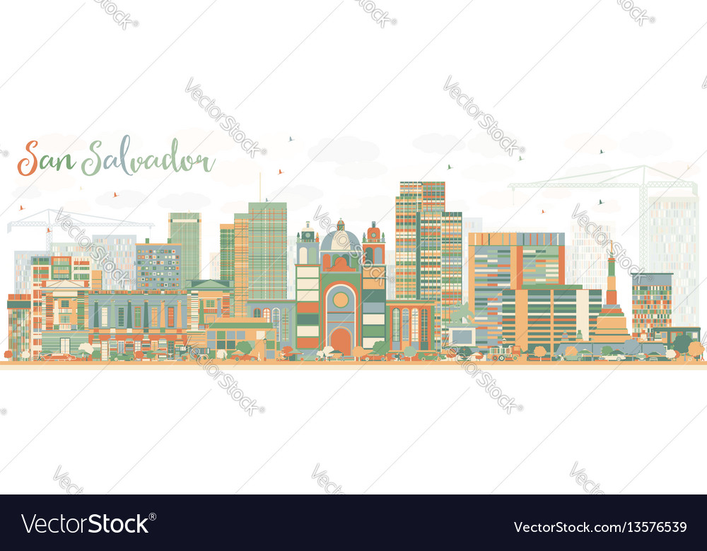 Abstract san salvador skyline with color buildings