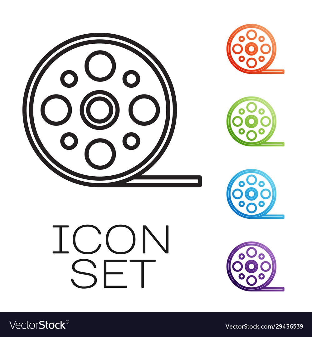 Black line film reel icon isolated on white