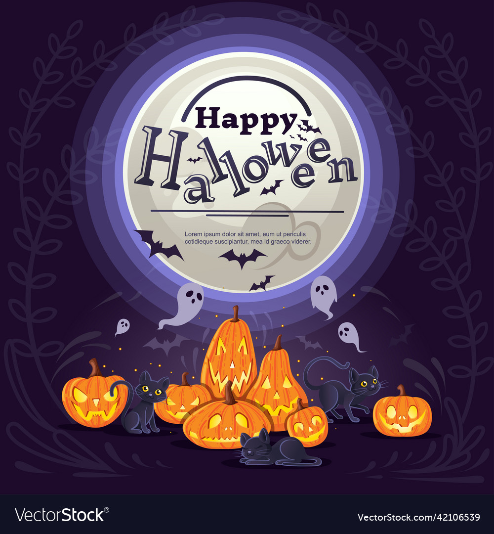 Happy halloween pumpkins with black cats cartoon