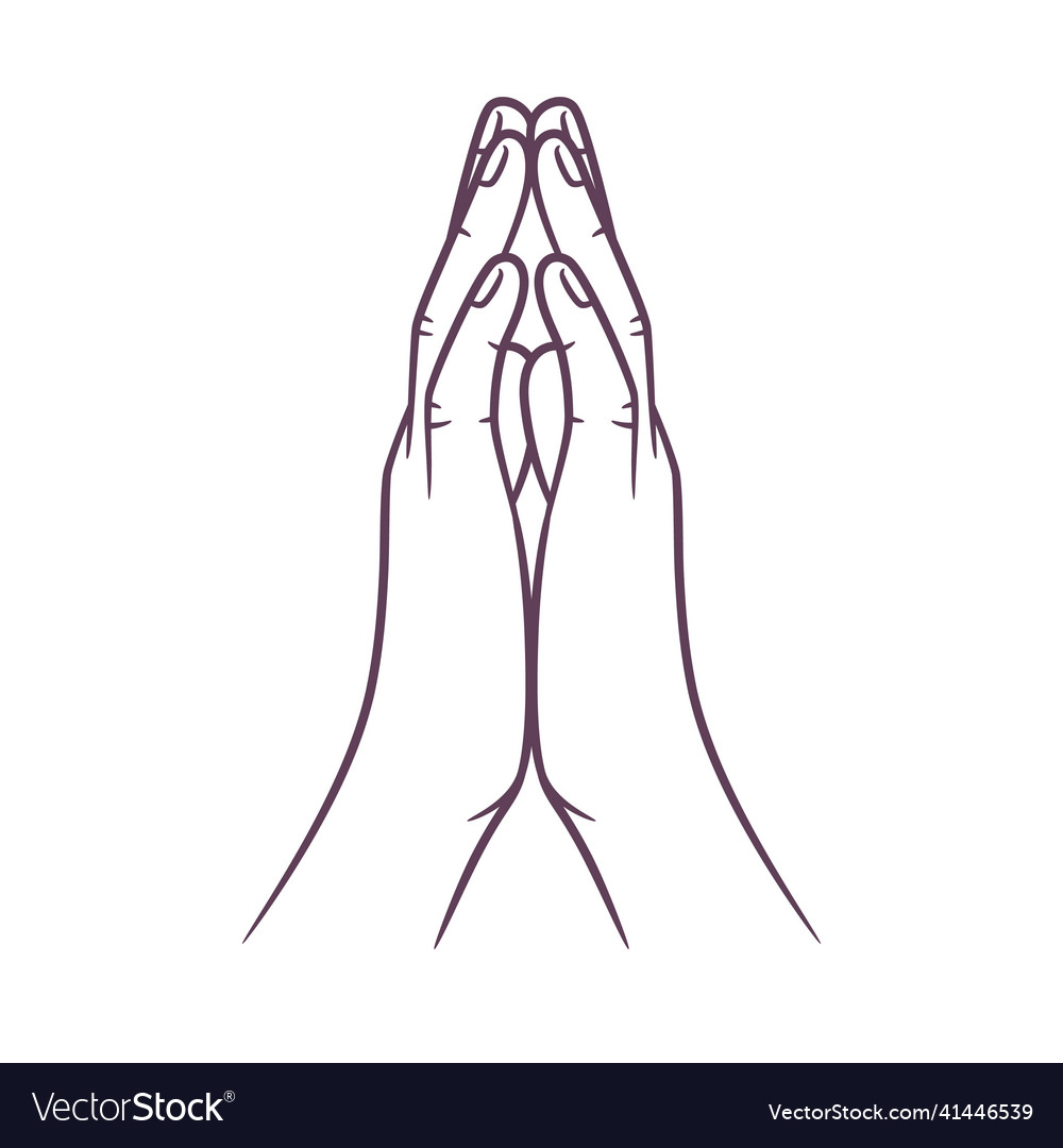 Line art drawing of praying hand hands Royalty Free Vector